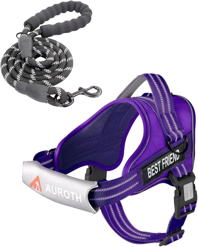 AUROTH Dog Harness and Leash Set, Soft Padded Service Dog Vest with 5.25FT Dog Leash, No Choke, Easy On Pet Vest, Adjustable Reflective No Pull Pet Vest Medium Sized Dog, Easy Walking and Training
