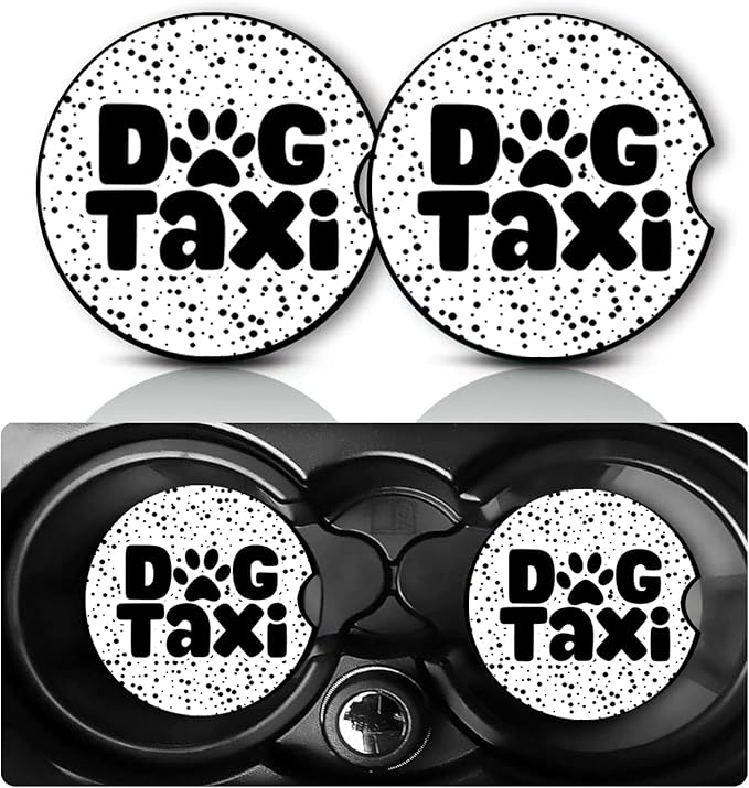 2Pack Dog Taxi Car Cup Holder Coaster,Dog Taxi Gifts for Women Men,Vehicle Interior Drink Mat Reusable Neoprene Car Coasters for Cup Holders Decor,Charming Dogs Automotive Accessories