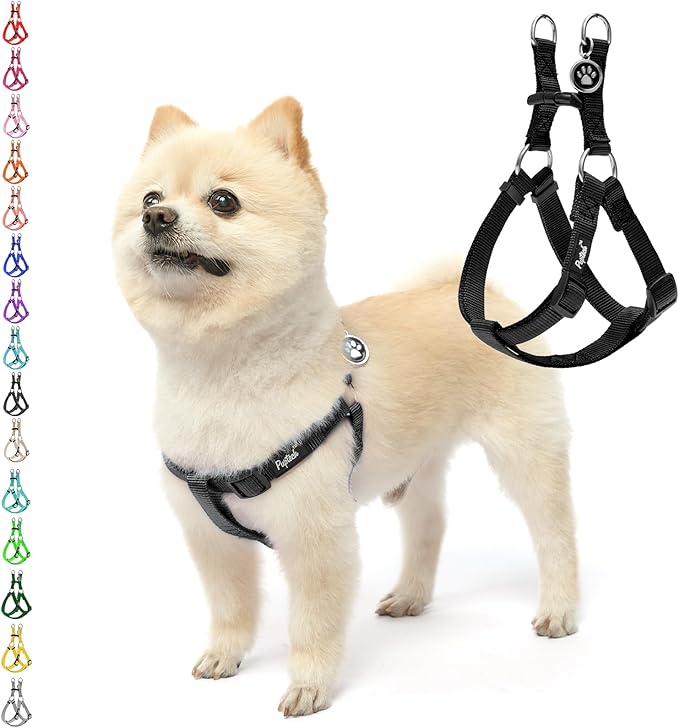 PUPTECK No Pull Small Dog Harness Soft Adjustable Basic Step in Puppy Vest Outdoor Walking with ID Tag, Black XS Chest 12"-14.8"