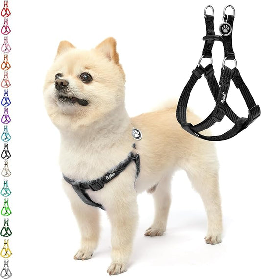 PUPTECK No Pull Small Dog Harness Soft Adjustable Basic Step in Puppy Vest Outdoor Walking with ID Tag, Black XS Chest 12"-14.8"