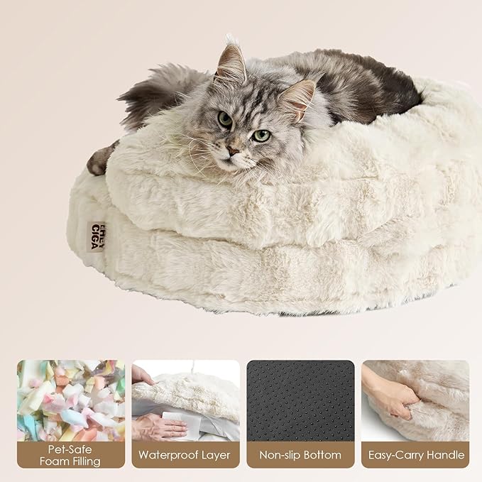 EHEYCIGA Soft Dog Couch Bed for Large Dog, Fluffy Medium Dog Bed with Removable Washable Cover, Bolster Pet Sofa, Waterproof and Non-Slip, 36" x 36"x 9", Cream