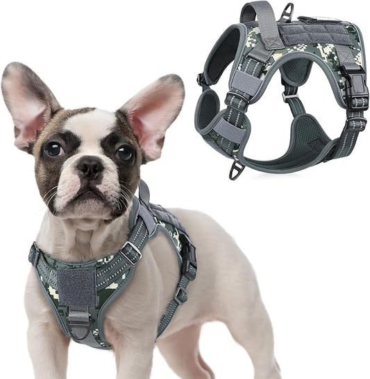 rabbitgoo Tactical Dog Harness for Large Dogs, No Pull Military Service Vest with Handle & Molle, Easy Control for Training Walking, Adjustable Reflective Straps, Dark Grey Camo, S