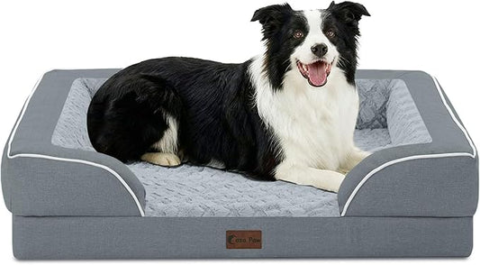 Orthopedic Dog Beds for Large Sized Dogs 35x22 Inch, Medium Waterproof Egg Crate Foam Dog Sofa Bed with Removable Washable Cover Pet Couch with Bolster Side & Non-Slip Bottom, Grey