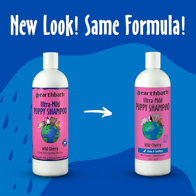 earthbath, Ultra-Mild Wild Cherry Puppy Shampoo - Extra Gentle & Tearless Dog Shampoo, Made in USA, Deodorizing Dog Wash, Cruelty Free Puppy Supplies, Shampoo for Smelly Dogs - 16 Oz (1 Pack)