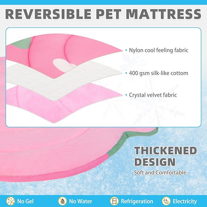 KOOLTAIL Cat Cooling Mat, Upgraded Two Sided Cooling Pad for Dogs Cats Puppy, Soft Summer Pet Sleeping Blanket Kennel to Keeping Cool, Washable Dog Mats for Crate Sofa Bed Outdoor Indoor, Strawberry