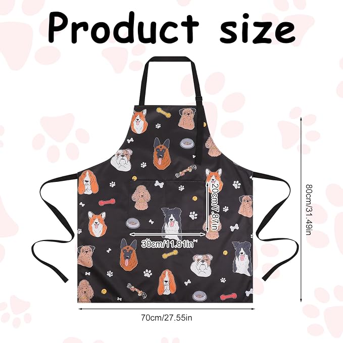 Dog Grooming Waterproof Apron with 2 Pockets, Cute Animals Puppy Dog Pets Apron