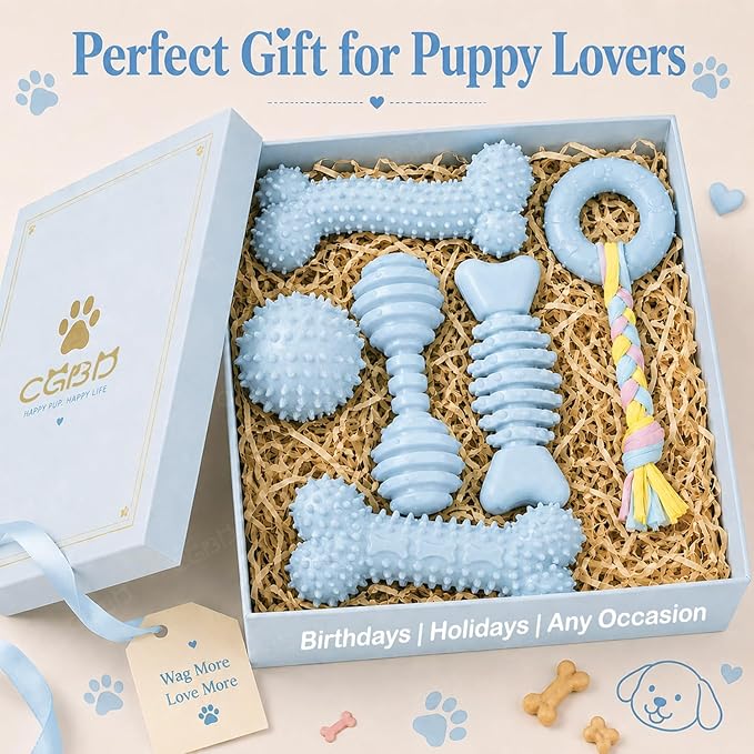 Puppy Toys, 6 Pack Dog Chew Toys for Puppy, Cute Blue Small Dog Toys, Teething Toys for Puppies, Soft Durable Interactive Chew Toy for Small Dogs