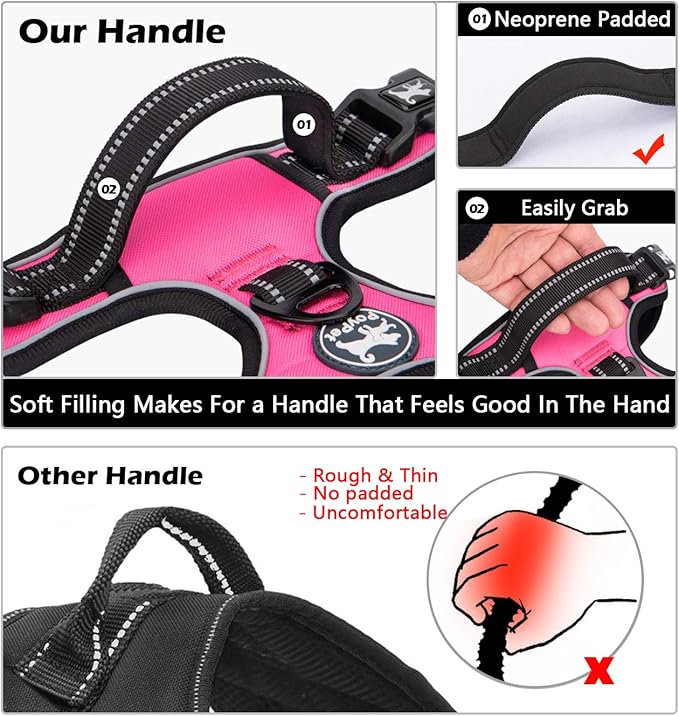 PoyPet No Pull Dog Harness, No Choke Front Lead Dog Reflective Harness, Adjustable Soft Padded Pet Vest with Easy Control Handle for Small to Large Dogs(Pink,L)
