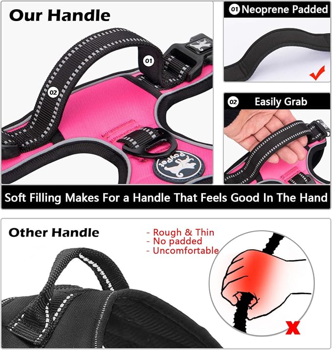PoyPet Dog Harness No Pull, Reflective Adjustable No Choke Pet Vest with Front & Back Clips, Soft Padded and Control Training Handle for Large Dogs(Pink,XL)