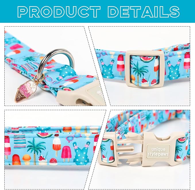 Unique style paws Dog Collar Plastic Buckle with Pendant Puppy Collar for Spring Summer Swimsuit Beach Party for Small Medium Large Boys Girls Dogs