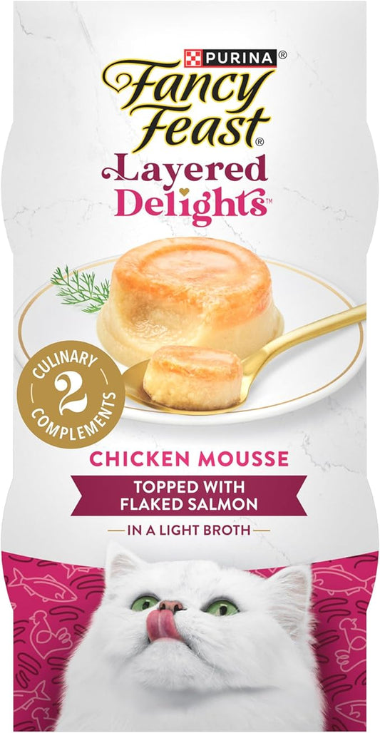 Purina Fancy Feast Layered Delights Chicken Mousse Topped with Flaked Salmon Gourmet Wet Cat Treats - 1.96 oz. (Pack of 8)