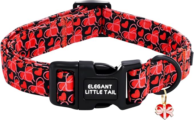 Elegant little tail Valentine's Dog Collar - Red Heart Dog Collars Cotton Puppy Adjustable Pet Collars with Sturdy Quick Release Buckle for Medium Dogs