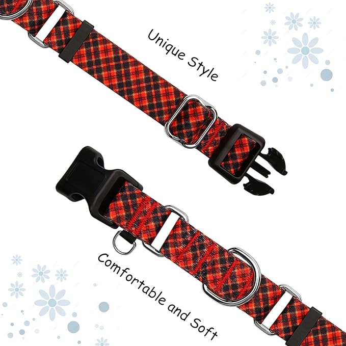 Christmas Martingale Collar for Dogs Plaid Dog Collars for Small Medium Large Dogs with Buckle Adjustable Soft Nylon Dog Collar (Red Plaid, Large)
