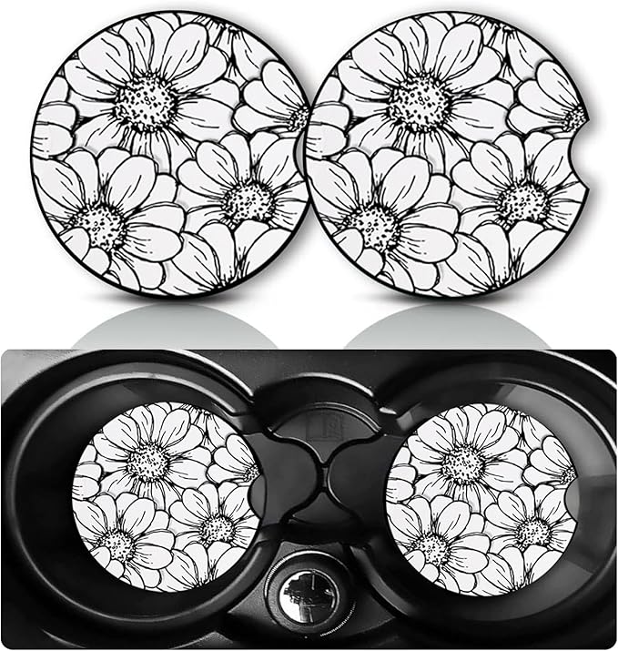 2Pack Floral Car Cup Holder Coaster,Floral Gifts for Women Men,Vehicle Interior Drink Mat Reusable Neoprene Car Coasters for Cup Holders Decor,Charming Florals Automotive Accessories