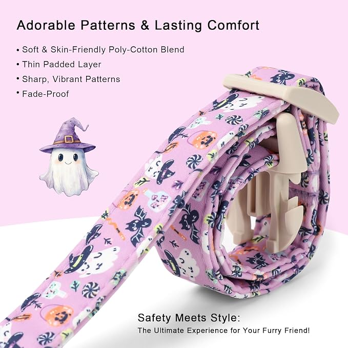 Halloween Dog Collar Cute Wizard Ghost Puppy Collar - Light Comfortable Adjustable Pet Collars for Small Medium Large Girl Boy Dogs L