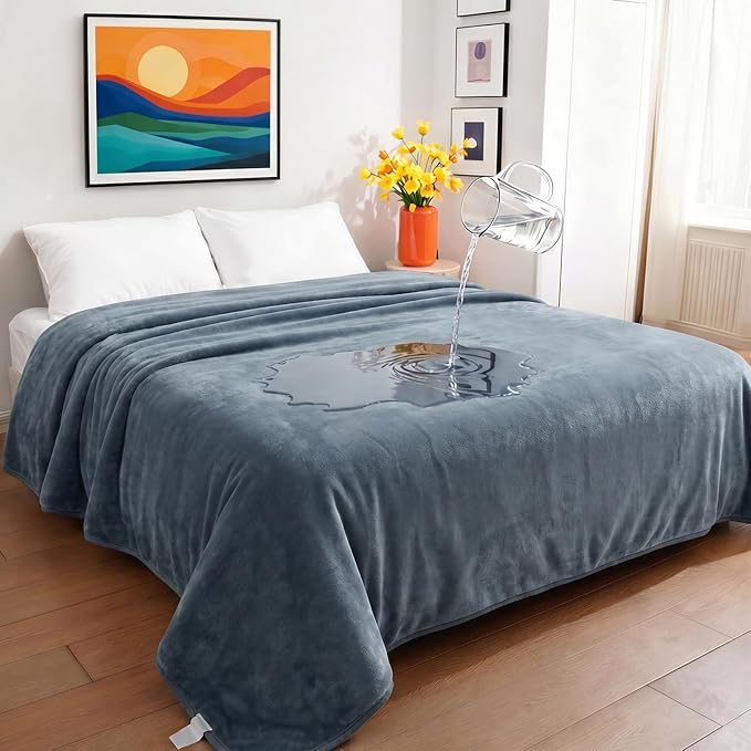 Sunheir Waterproof Blanket for King Size Bed, 108"x86" Reversible Soft Sherpa Fleece Flannel Throw, Leakproof Spill-Proof Dog Pet Blanket, Furniture & Sofa Protector, Camping, Travel, Grey
