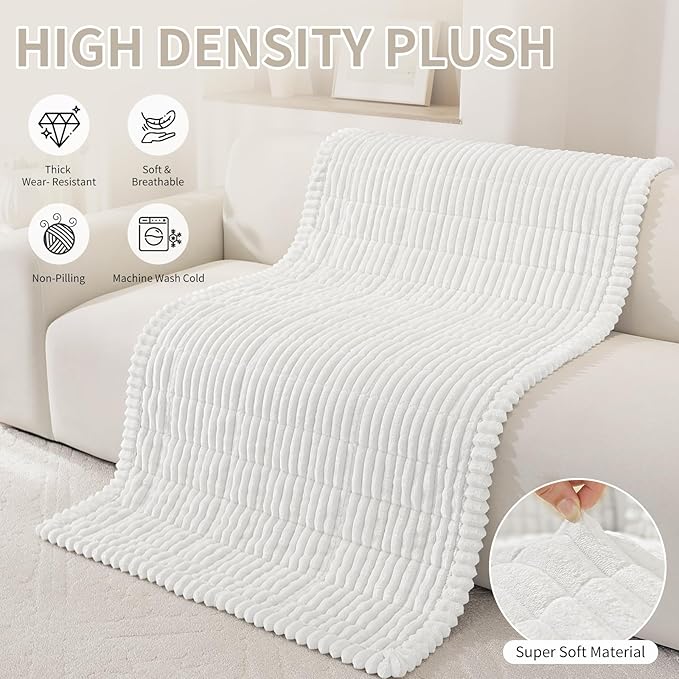 Fuzzy Pet Couch Covers for Dogs Washable, Thick Couch Covers for 3 Cushion Sofa Pet Friendly, Non Slip Plush Dog Couch Cover for for Sectional, Loveseat (White, 27.6" x 83")