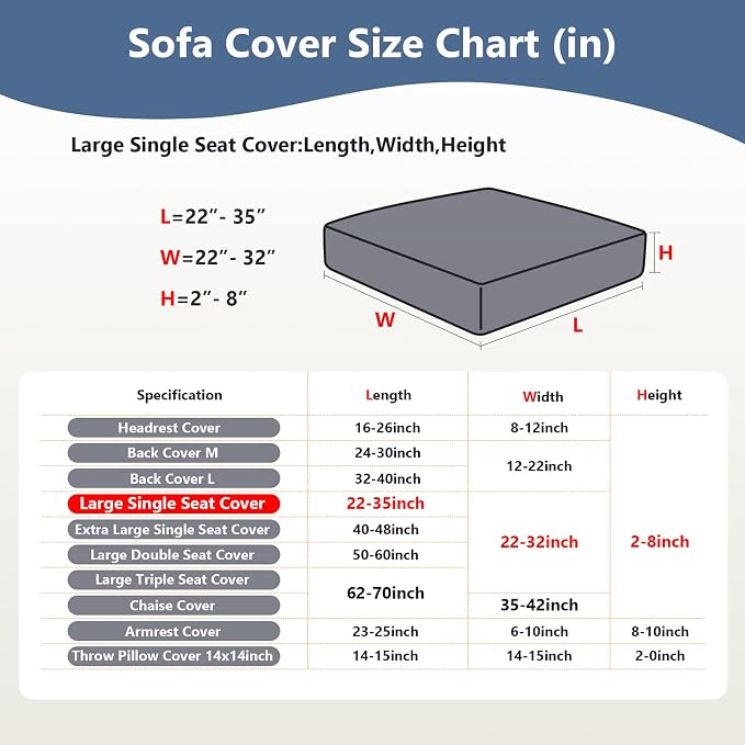 Yoovat Couch Cushion Covers for Sofa Couch Covers Wear-Resistant Universal Sofa Cover Washable Stretch for Sectional Slipcovers (Texture-Blue,Large Single Seat Cover)