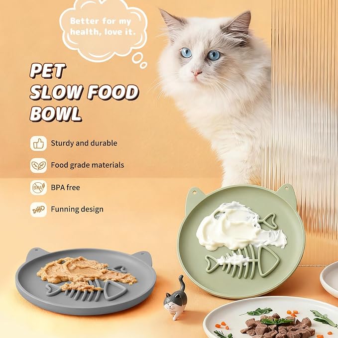 Slow Feeder Cat Bowl, 2 PCS Silicone Cat Bowl, Slow Feeder Ideal for Dry and Wet Food, Easy to Clean, Interactive Puzzle Toy for Pets Food Training, Keeps Cats Busy,6.69" W*0.65" H