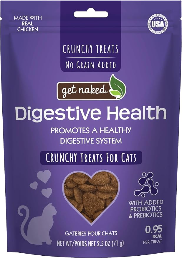 Get Naked Digestive Health Crunchy Cat Treats 6oz - Chicken Flavor, Grain-Free Cat Probiotics for Indoor Cats, Supports Healthy Digestion, Dental Health & Immunity, Made in The USA