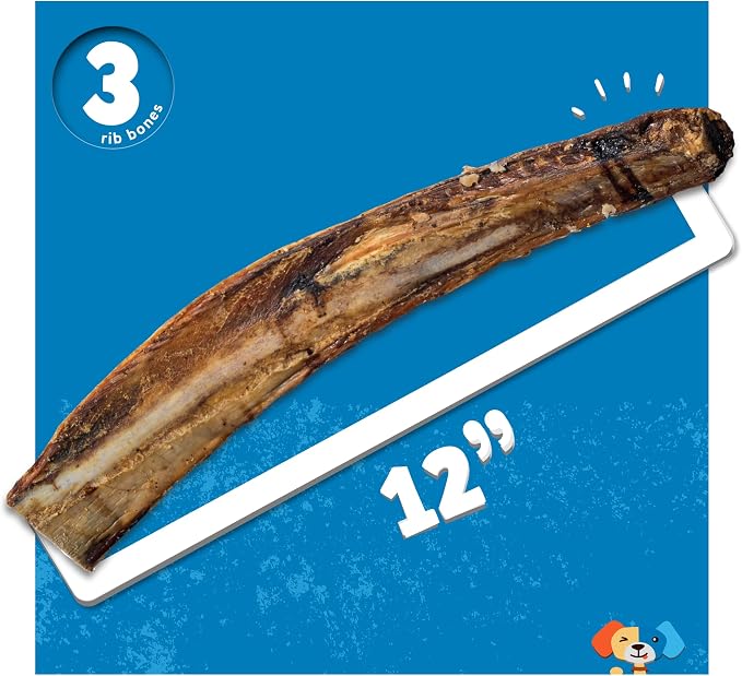 Jack&Pup 12" Rib Bones for Dogs (3 Pack), All Natural Dog Beef Bones, Single Ingredient Bone Marrow, Real Bone for Dogs