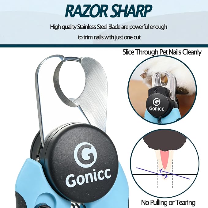 gonicc LED Pet Nail Clippers for Dogs & Cats, Light-Up Dog Nail Trimmer with Safety Lock & Built‑in File, Professional Stainless Steel Nail Clippers for Pets