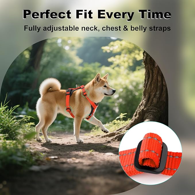 Plutus Pet Adjustable No Pull Dog Harness with Leather Accents, Heavy Duty Reflective Nylon Vest for Training, Hiking, Easy Walk Harness for Small, Medium, Large Dogs (Orange, S)