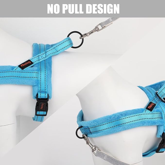 Didog Soft Flannel Padded Dog Vest Harness, No Pull/Quick Fit Reflective Dog Strap Harness, Easy for Training Walking (M:Chest 21-26", Blue)