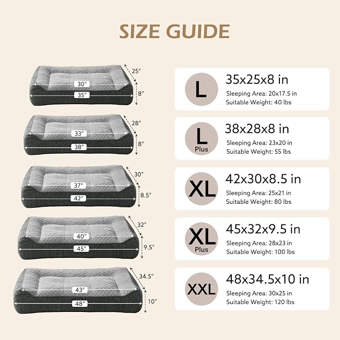 JOEJOY XL Orthopedic Dog Bed for Large Dogs Up to 80lbs - Extra Thick Foam Pet Bed Sofa with Bolster Sides, Large Sized Dog Bed with Removable Washable Cover, Non-Slip Bottom, Light Grey (42"x30")