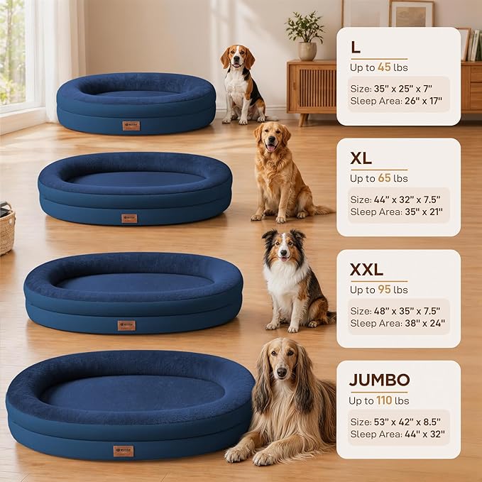 Orthopedic Dog Bed for Large Dogs, Waterproof Dog Bed for Large Size Dogs with Bolsters, Egg Crate Foam Sofa Bed with Washable Removable Cover & Non-Slip Bottom, Navy
