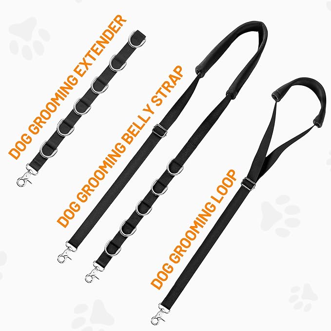 Dog Grooming Belly Strap - Dog Grooming Loops for Table Arm Extender with Clamp Extension Loop Bathing Restraint Leash No Sit Haunch Holder for Small & Medium Dogs Hair Cutting Washing (Black)