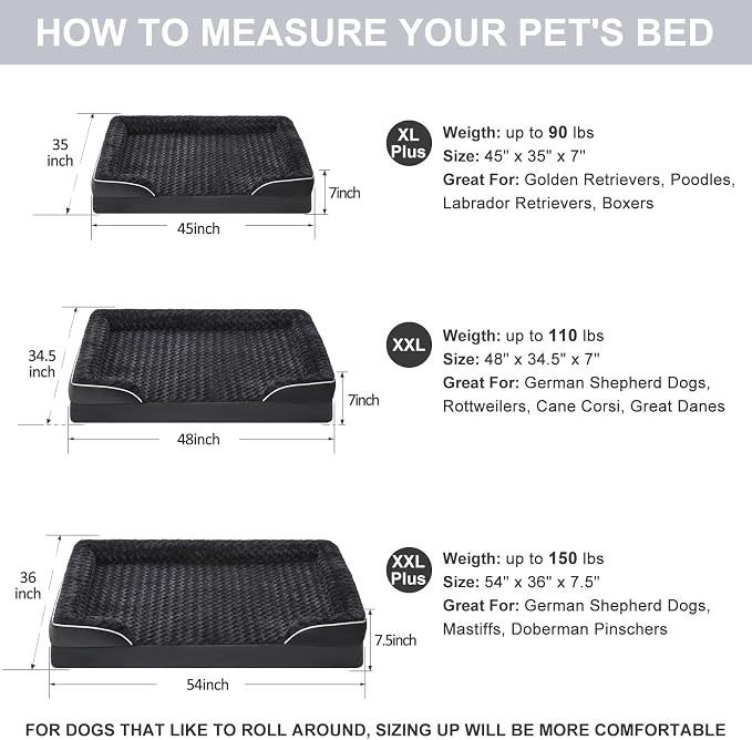 WNPETHOME Dog Beds for Large Sized Dogs, Washable Orthopedic Dog Couch Sofa Bed with Waterproof Lining & Non-Skid Bottom for Pet Sleeping