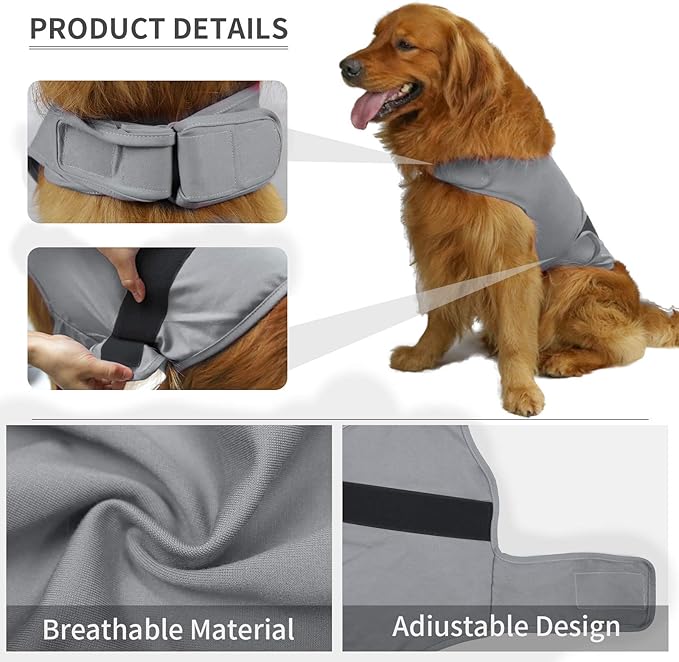 Comfort Dog Anxiety Relief Coat, Dog Anxiety Calming Vest Wrap for Thunderstorm,Travel,4th of July Fireworks,Vet Visits,Separation Anxiety Relief for Dogs (Large(Pack of 1), Light Gray)