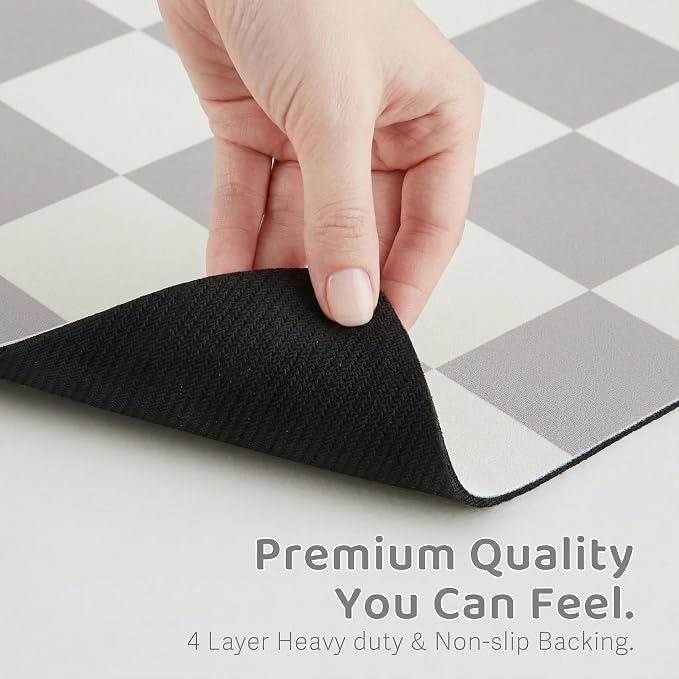 Checkered Dog Feeding Mat, Absorbent Mats for Dog Food and Water Bowl, Dispenser, Retro Modern Aesthetic Preppy Grey Checkerboard Pet Placemat for Dogs, Cats, Puppy Accessories, 12" X19”