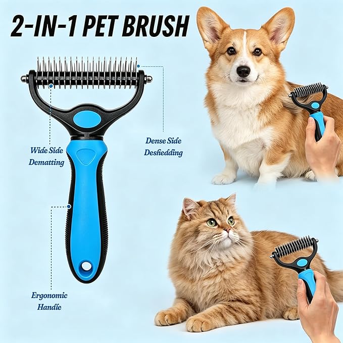 Pet Detangling Comb for Dogs and Cats, Double Sided Undercoat Rake Deshedding Dog Brush, Pet Pro Grooming Tool for Tangles Knots Long Fur