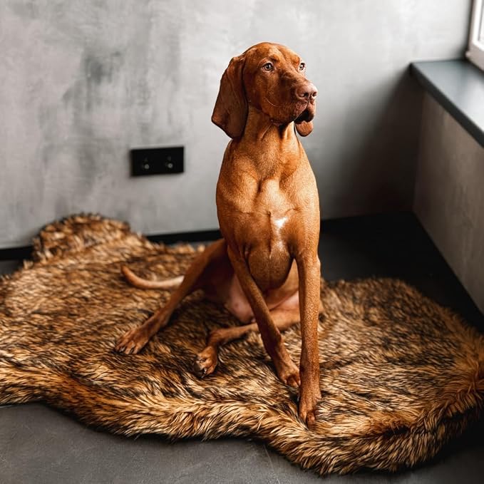 IHAPPYDOG Luxury Faux Fur Orthopedic Dog Bed, Memory Foam Dog Bed for Small, Medium, Large and XL Pets, Fluffy Pet Bed with Waterproof and Washable Cover (Brown, 50"x30")