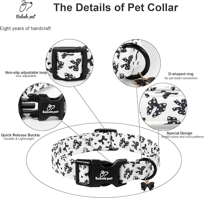 Girl Dog Collar Black Bow Dog Collars for Giant Large Dogs - Lightweight Adjustable Chic Sweet Spring Female Dogs Everyday Collars with Safety Buckle XL