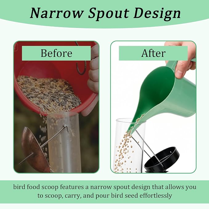 Relaxweex 2 Pcs Bird Seed Scoop, Pet Food Bird Seed Scoop Large Capacity Suitable Narrow Spout Suitable for Tube Feeders for Filling Avian Birds Feeders Small Animal Food(Green)