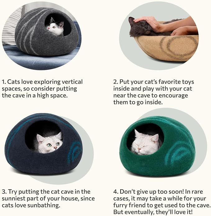 MEOWFIA Cat Cave – Premium Felt Cat Enclosure for Indoor Cats, Handmade Merino Wool (Cloud Nap Blue, Medium)
