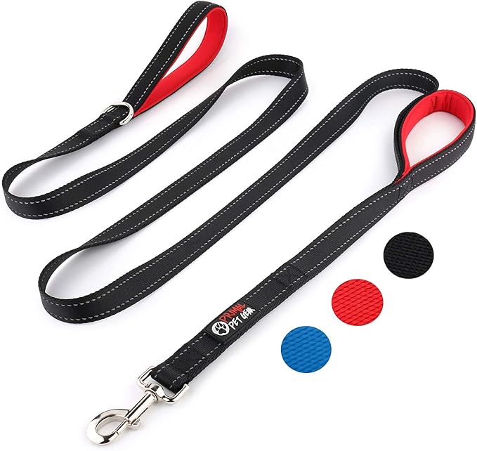 Primal Pet Gear Dog Leash 8ft Long - Black - Traffic Padded Two Handle - Heavy Duty - Double Handles Lead for Control Safety Training - Leashes for Large Dogs or Medium Dogs - Dual Handles Leads