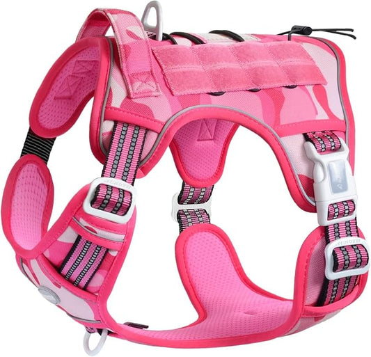 AUROTH Tactical Dog Harness for Large Dogs No Pull Adjustable Pet Harness Reflective Working Training Easy Control Pet Vest Military Service Dog Harnesses Pink Camo XXL