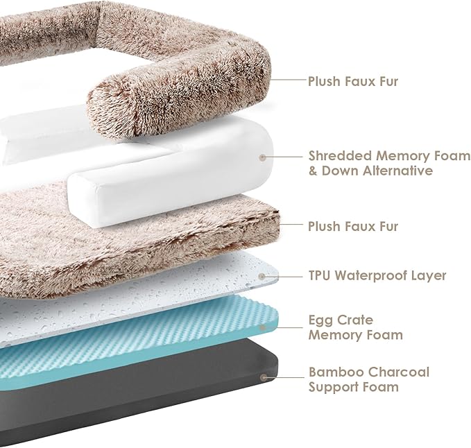 EHEYCIGA Foldable XXL Dog Bed for Large Sized Dog, 54"x38"x7.5" Faux Fur Fluffy Pet Couch Bed, Orthopedic Calming Memory Foam Big Pet Bed, Washable Pet Sofa Bed with Non-Slip Bottom, Faded Brown