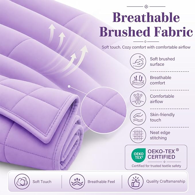 L'AGRATY Weighted Blanket - 48"x72" 15lbs Cooling Breathable Heavy Blanket for Adult Weighted Throw Blanket All-Season, Purple