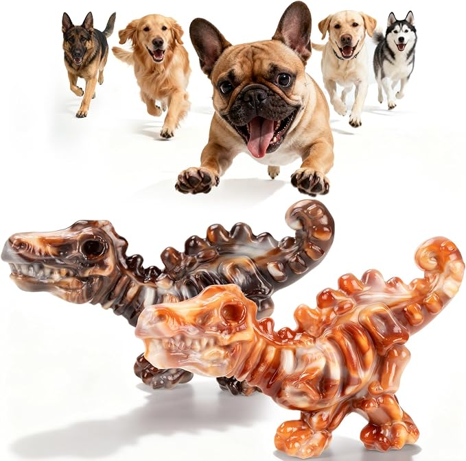 DinoBone Dog Chew Toys for Aggressive Chewers, 2 Pack Tough Nylon Dinosaur Bones for Large Dogs 20–90 lbs, Long Lasting Chewing Outlet, Helps Redirect Destructive Chewing, Bacon Flavor