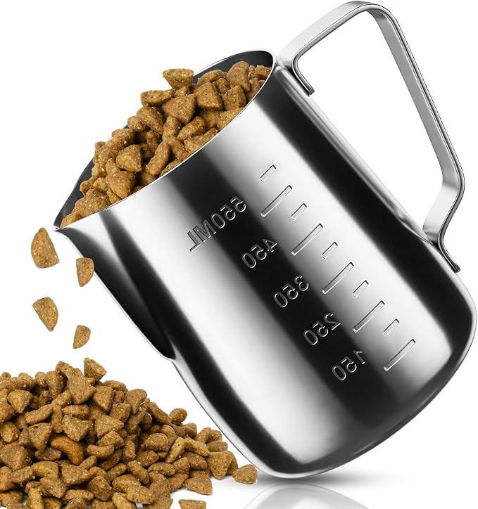 2.5 Cup Dog Food Scoop Stainless Steel Dog Food Measuring Cups Pet Food Scoop with Precision Scale Measurements for Dogs,Cats or Bird Foods, Injection Molded and Dishwasher Safe (2.5 CUP)