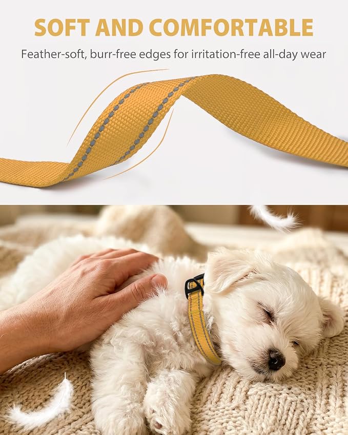 Joytale Dog Collars for Small Dogs, Feather-Light Double-Sided Reflective Nylon Collar for Night Safety, Adjustable Quick-Release for Growing Puppies, Khaki, S (5/8" Width)