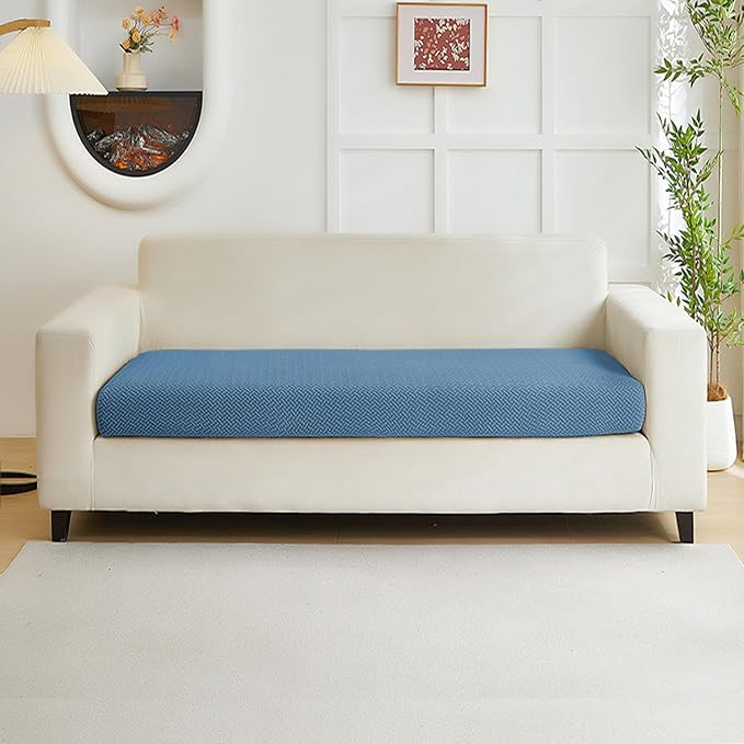 Couch Covers for 2 Cushion Sofa Pet Friendly Couch Cushion Covers Universal Sofa Covers Washable Stretch Slipcovers for Sectional Sofa (Texture Blue,Large Double Seat Cover)