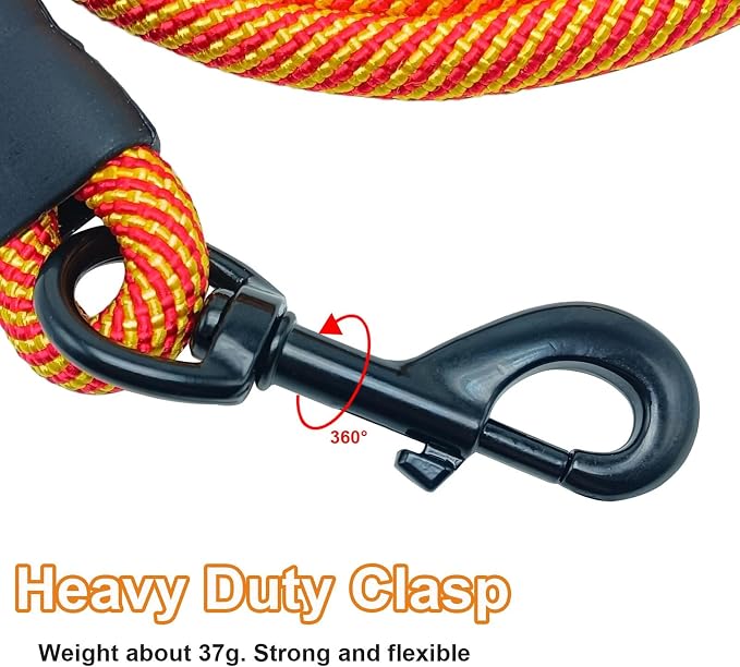 MayPaw Heavy Duty Rope Dog Leash, 3/4/5/6/7/8/10/12/15 FT Nylon Pet Leash, Soft Padded Handle Thick Lead Leashes for Large Medium Dogs (Orange, 1/2" * 8')