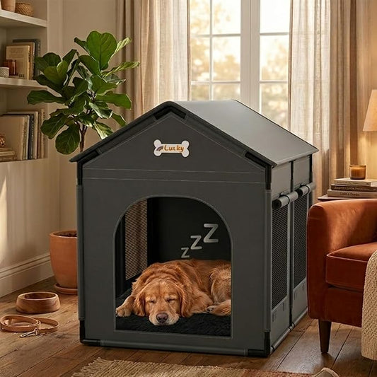 Dog House Indoor Outdoor Dog Kennel Bed Mat with Cushion for Small to Large Dogs Cats, Cozy Cooling Cat Nest Puppy Cave Sofa Pet Products Easy Assembly (Grey, X-L: 33.9" L x 26.8" W x 33.9" H)