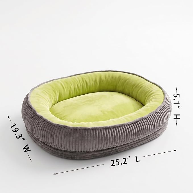 Calming Dog Bed for Medium Dogs 26"x19" - Orthopedic Washable Pet Bed with Anti-Slip Bottom, Indoor Soft Cat Bed with Removable Cover (Lime Green)